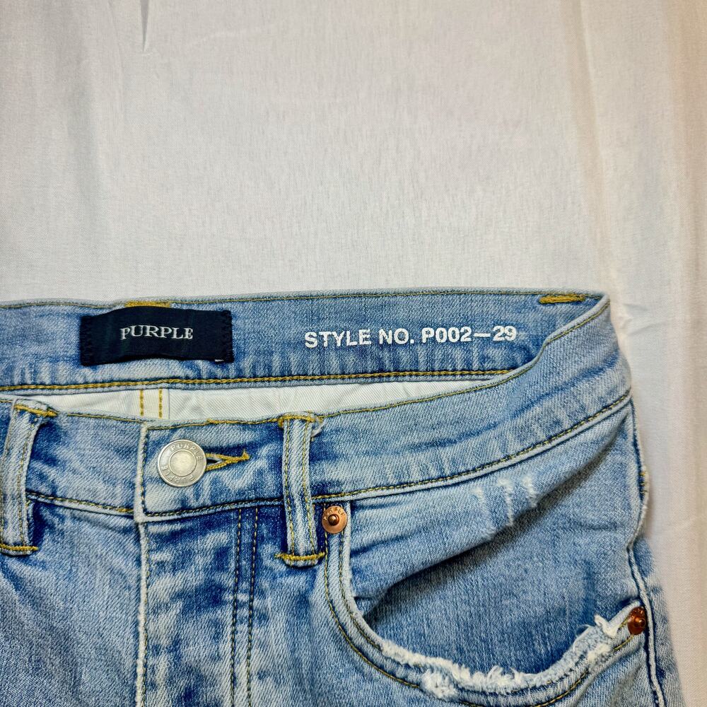 Purple Distressed Denim Shorts Light Wash Women's 29 Button Fly Y2K Streetwear - Picture 13 of 15